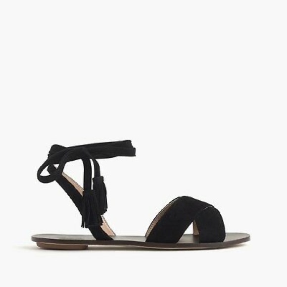 J CREW Black Suede Sandals with Ankle Tie